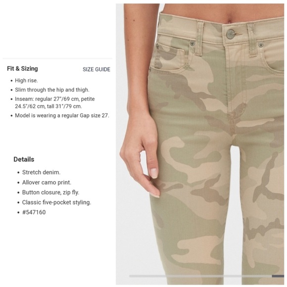 Gap High rise true skinny camo jeans size 6/28P - Picture 7 of 7